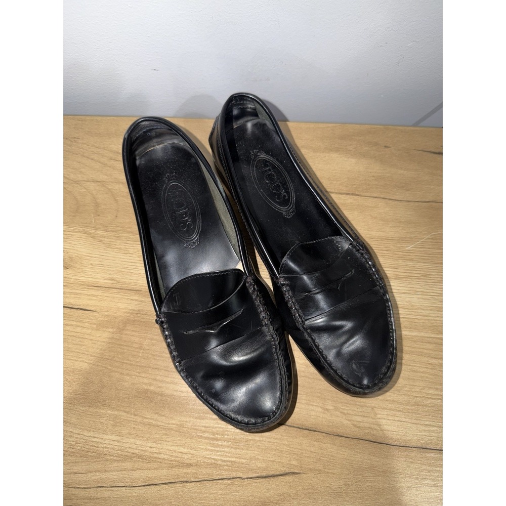 TOD'S Loafers Black Driving Moccasin Leather Women's Size 38 US 7.5 D